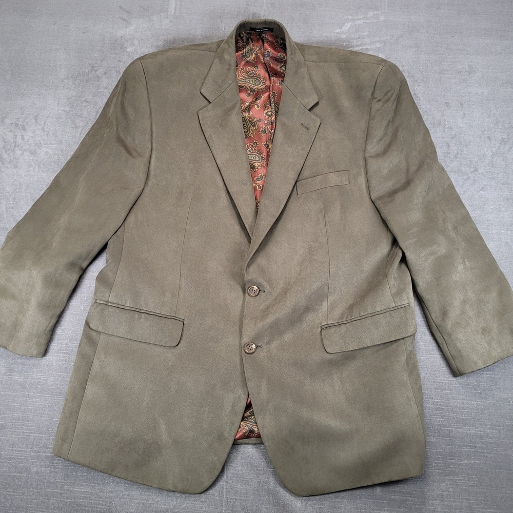 Lauren Ralph Lauren Mens 46R Faux Suede Blazer Olive Green Two Button Sport Coat